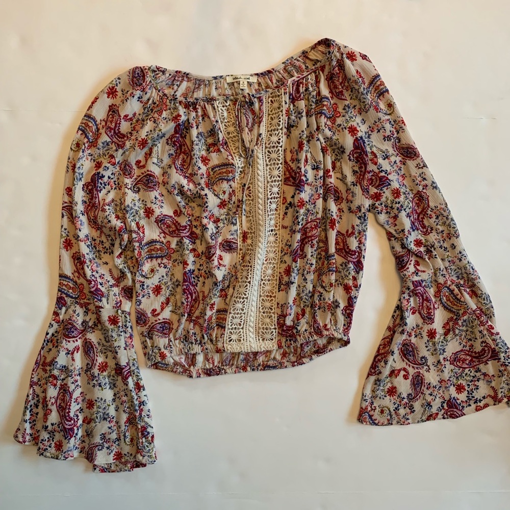 Bleuh Ciel top, bell sleeves, paisley